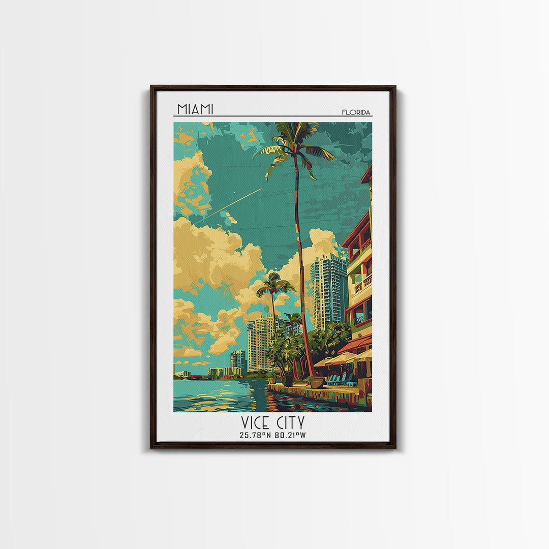 Miami Travel Poster, Framed Canvas Print, Poster Print, Travel Wall Art, Colorful Wall Art, Retro Travel Print, Wall Art, Poster Art