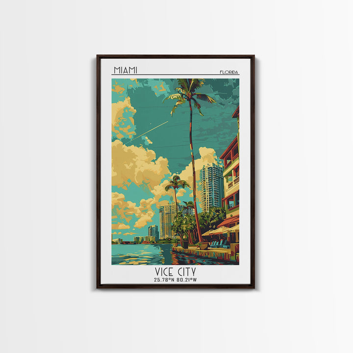 Miami Travel Poster, Framed Canvas Print, Poster Print, Travel Wall Art, Colorful Wall Art, Retro Travel Print, Wall Art, Poster Art