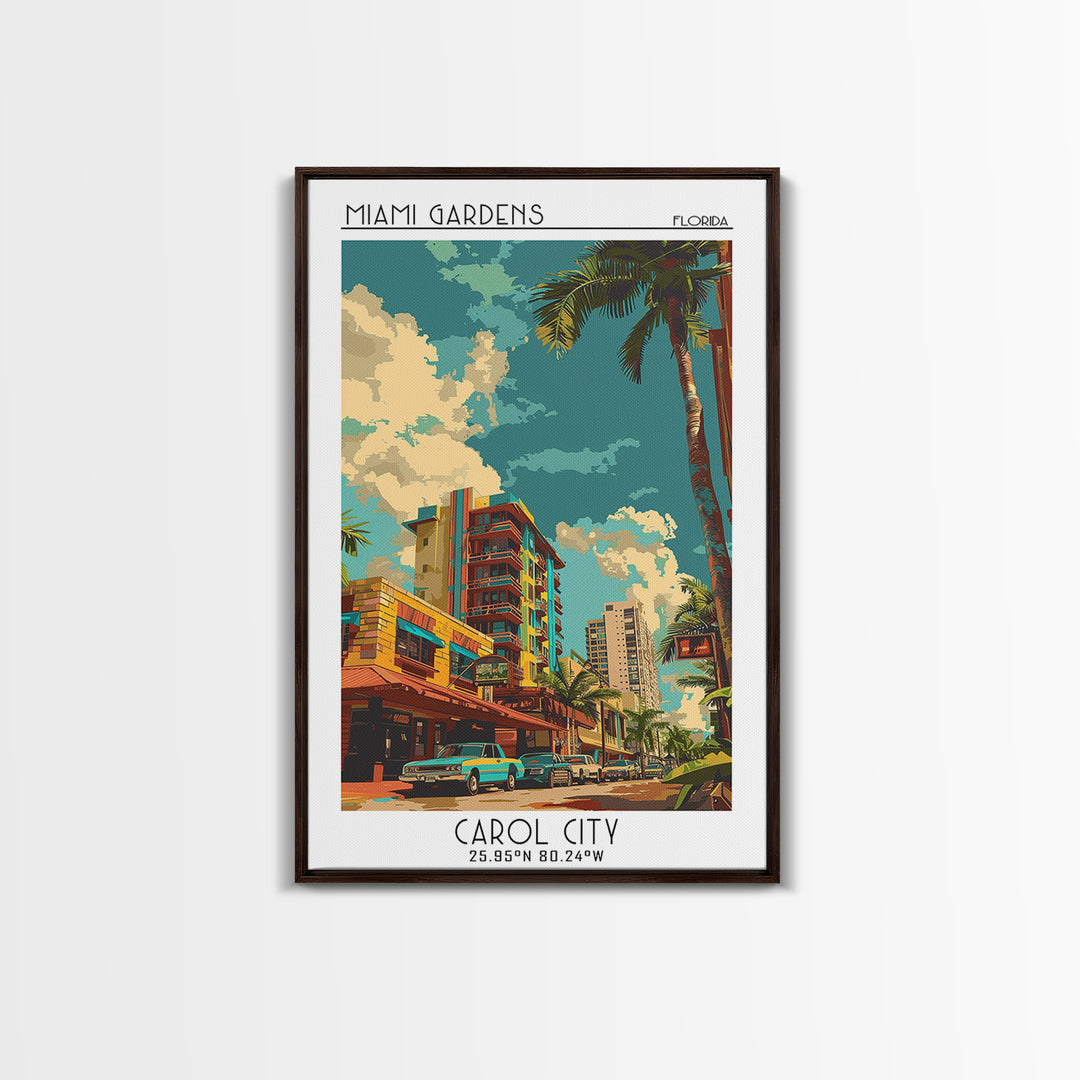 Miami Gardens Travel Poster, Canvas Print, Vintage Travel Print, City Wall Art, Vintage City Poster, City Illustration, Travel Print