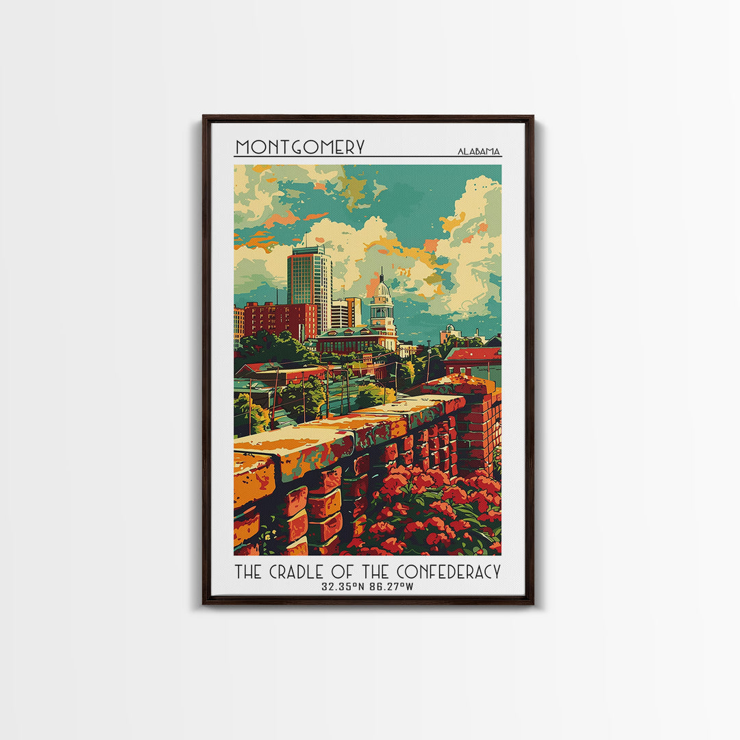 Montgomery Travel Poster, Framed Canvas Print, City Travel Poster, Travel Wall Art, Landscape Art, Fine Art Print, City Illustration