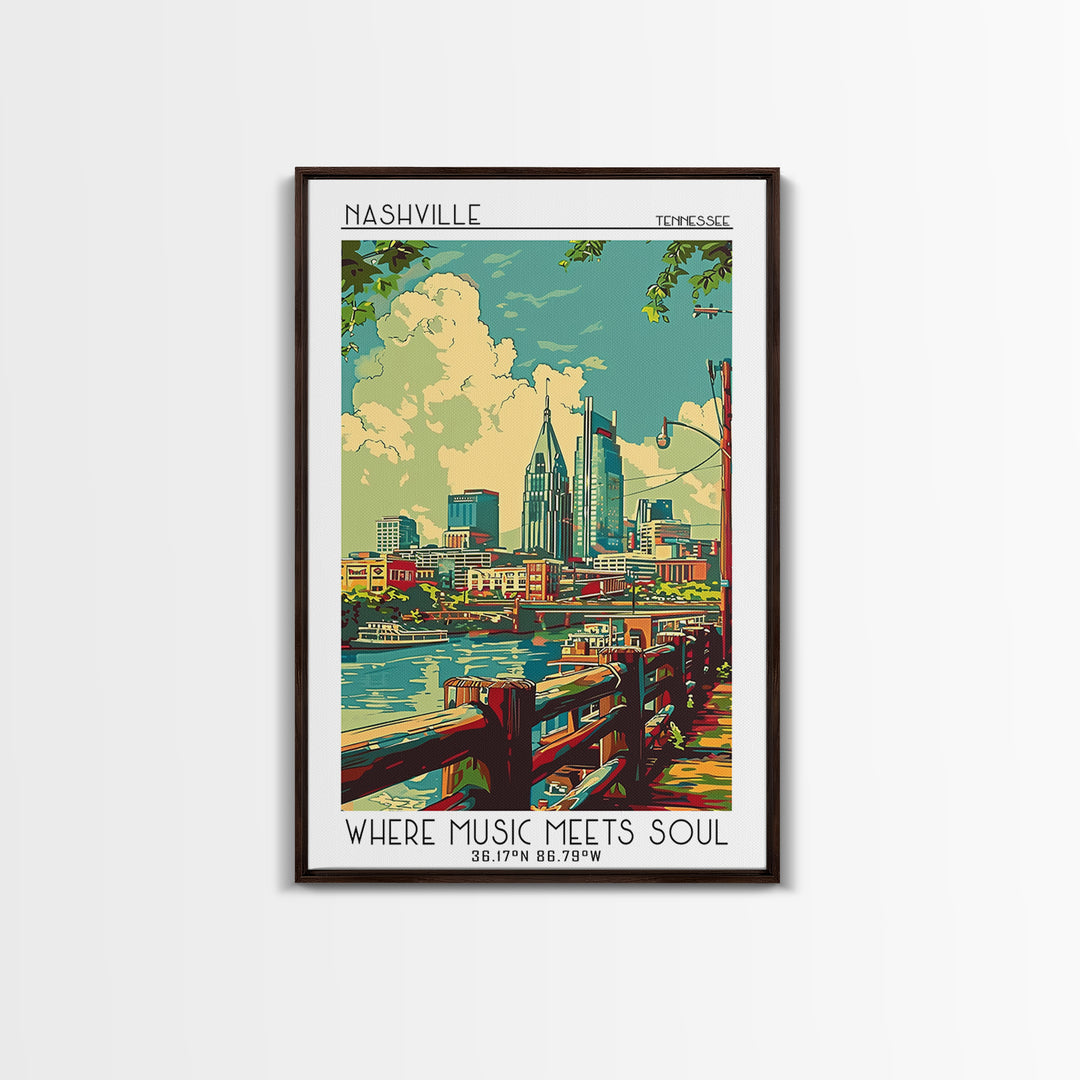 Nashville Travel Poster, Framed Canvas Print, Vintage Travel Print, City Wall Art, Living Room Wall Art, Poster Art, Vintage Posters