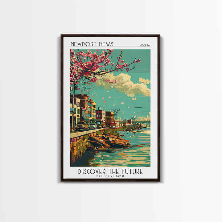 Newport News Travel Poster, Framed Canvas Print, Travel Prints, Landscape Art, City Travel Poster, Vintage Travel Art, City Wall Art