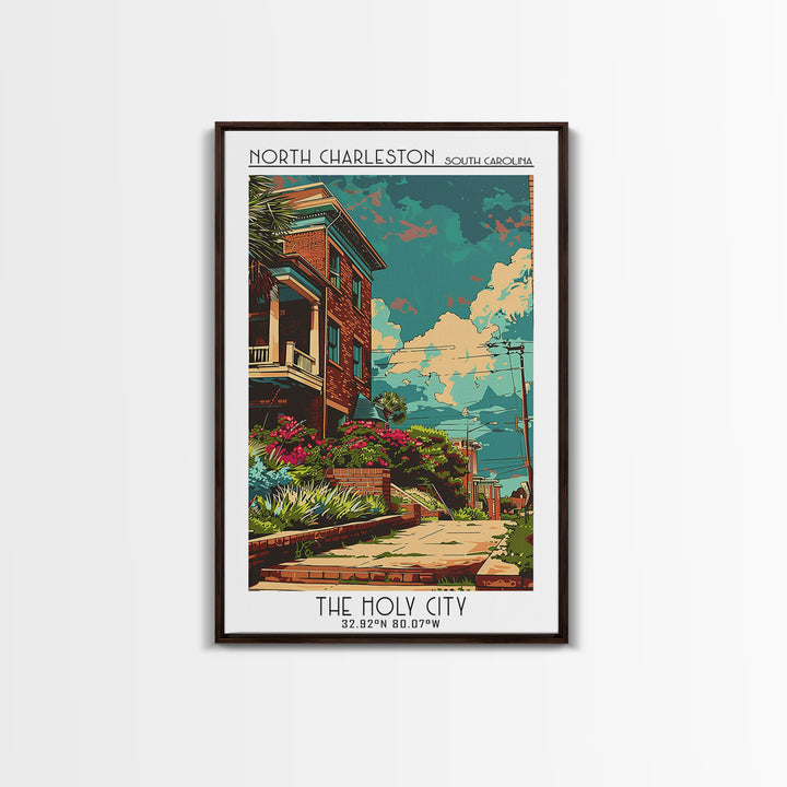 North Charleston Travel Poster, Framed Canvas Print, Travel Wall Art, City Wall Art, Travel Prints, Poster Art, Vintage Travel Print