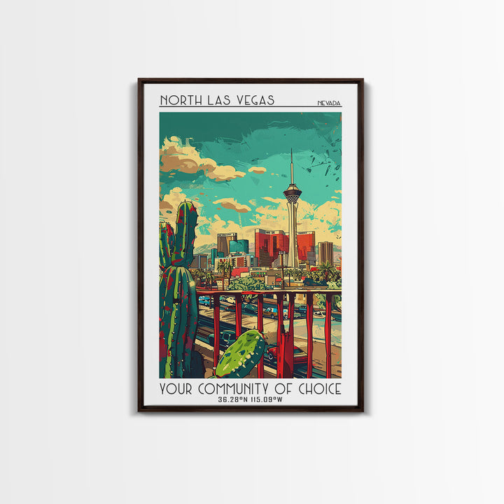 North Las Vegas Travel Poster, Framed Canvas Print, Travel Wall Art, City Wall Art, Travel Art Print, Fine Art Print, Vintage Travel