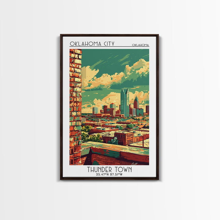 Oklahoma City Travel Poster, Framed Canvas Print, Retro Travel Poster, City Wall Art, Wanderlust Gift, Travel Prints, City Art Print