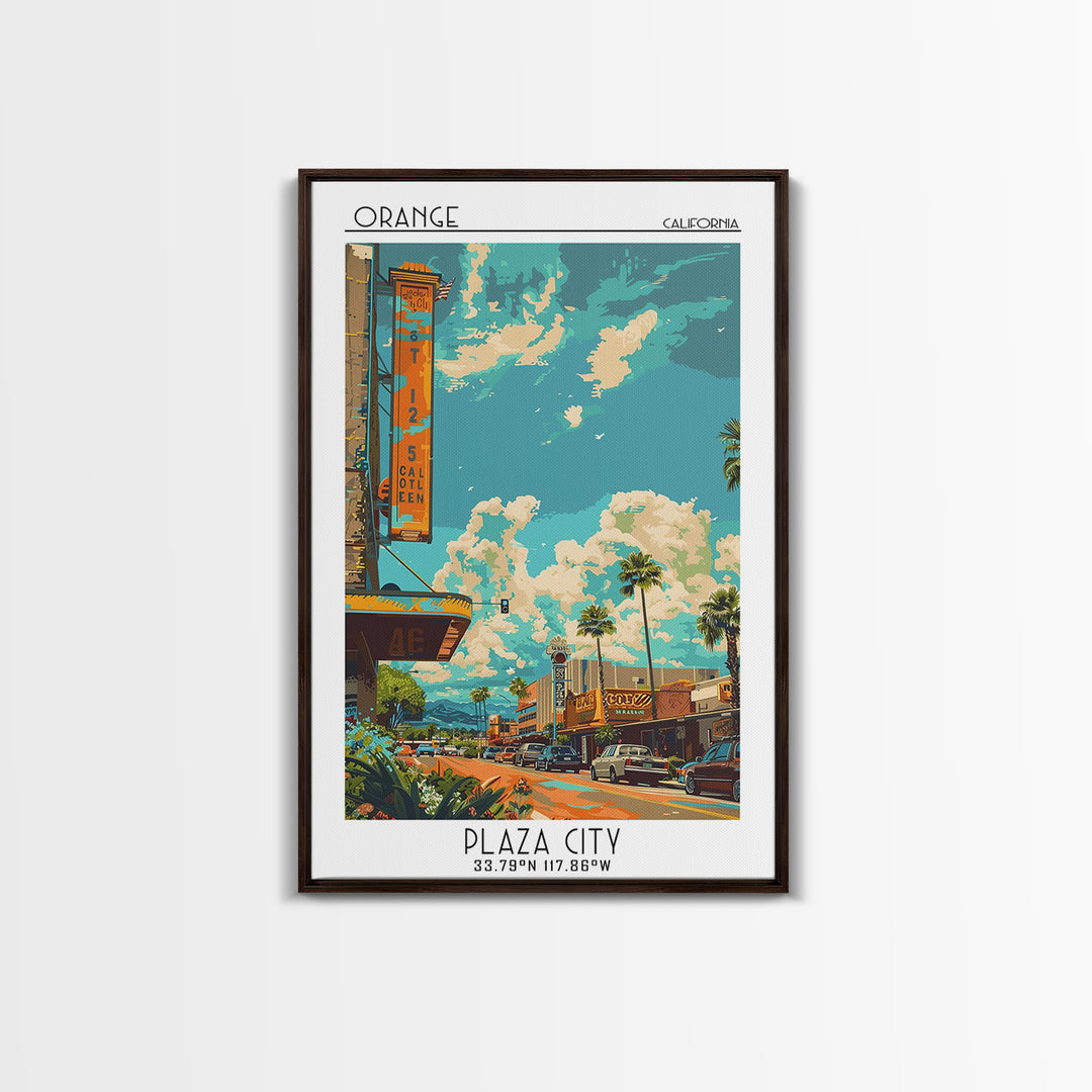 Orange Travel Poster, Canvas Print, Retro Wall Art, Travel Print, Wall Art, Home Decor, Art Print, Fine Art Print, City Illustration