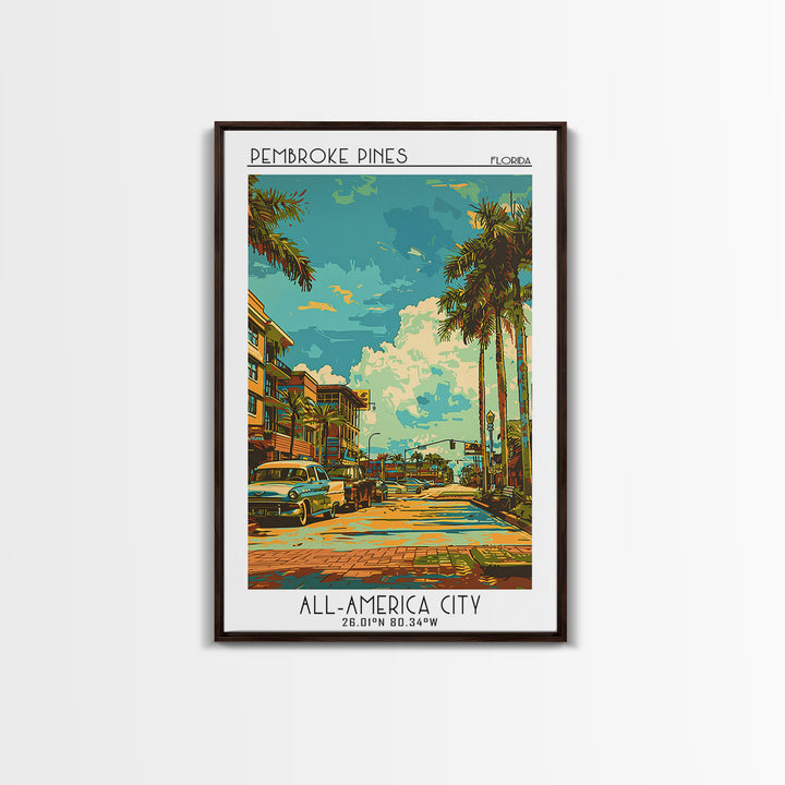 Pembroke Pines Travel Poster, Framed Canvas Print, Vintage Travel Print, City Wall Art, Retro Wall Art, Fine Art Print, Poster Print