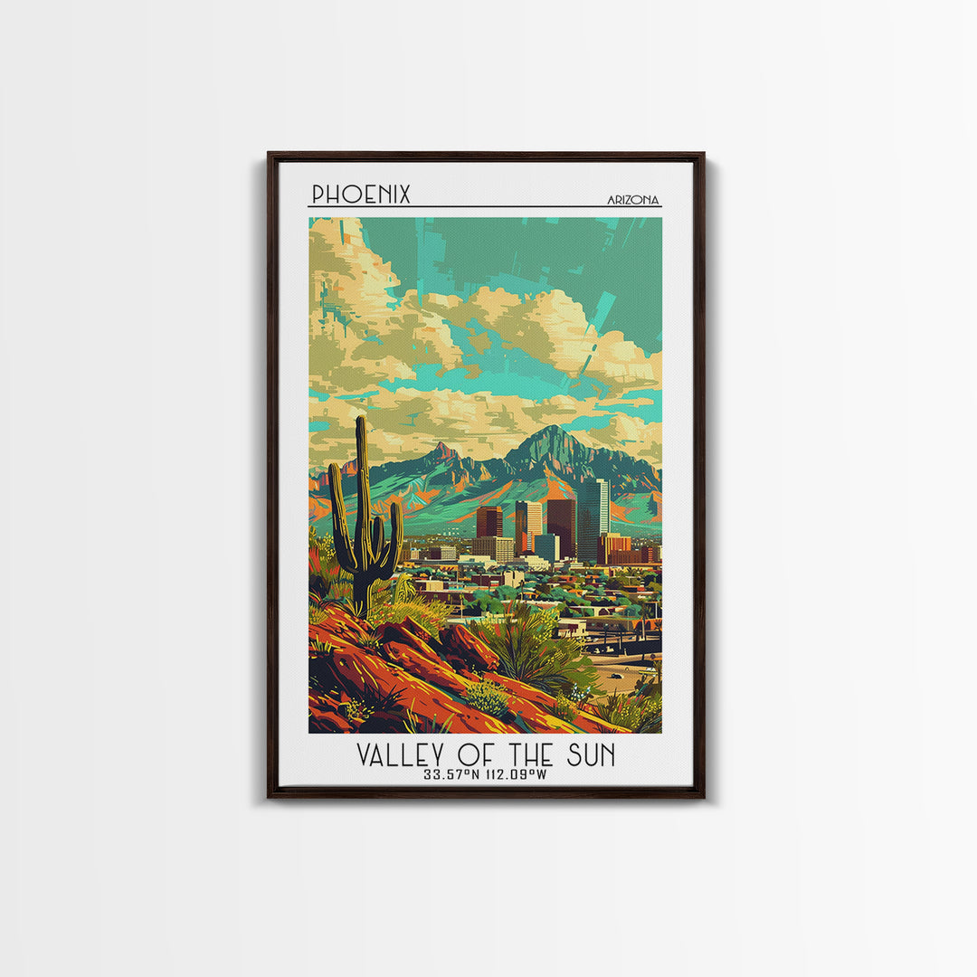 Phoenix Travel Poster, Framed Canvas Print, Vintage Travel Print, City Wall Art, Minimalist Poster, Travel Posters, Travel Art Print