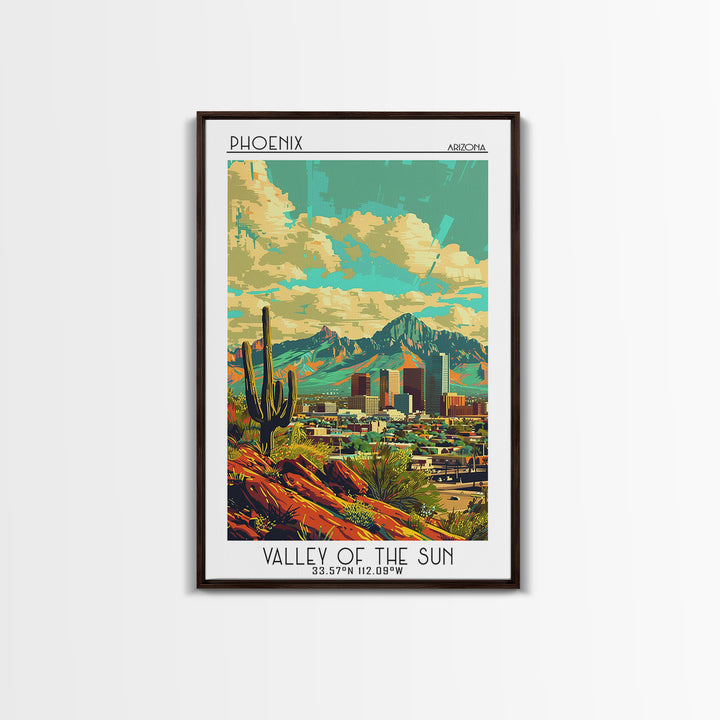 Phoenix Travel Poster, Framed Canvas Print, Vintage Travel Print, City Wall Art, Minimalist Poster, Travel Posters, Travel Art Print