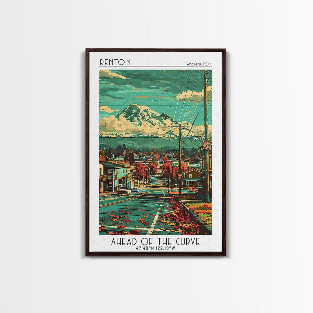 Renton Travel Poster, Framed Canvas Print, Vintage Travel Print, City Wall Art, Retro Wall Art, Vintage Poster, Living Room Wall Art