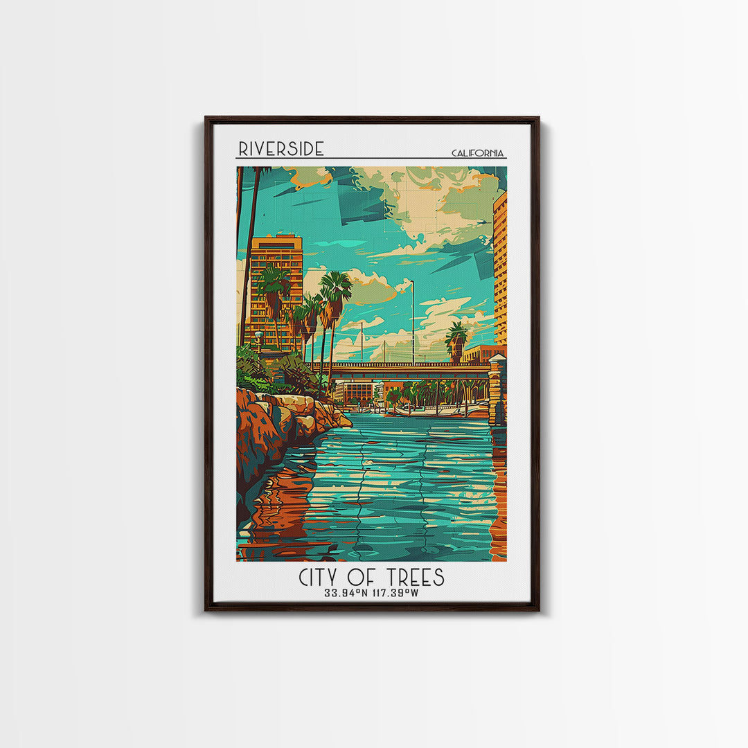 Riverside Travel Poster, Framed Canvas Print, Travel Prints, Landscape Art, Vintage Travel Art, City Travel Poster, Gallery Wall Set