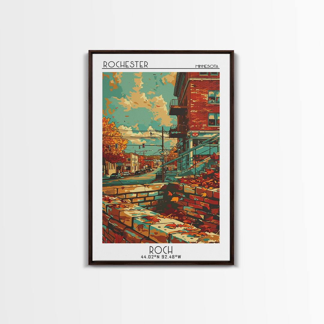 Rochester Travel Poster, Framed Canvas Print, Retro Travel Poster, City Wall Art, Home Office Decor, Art Print, Living Room Wall Art