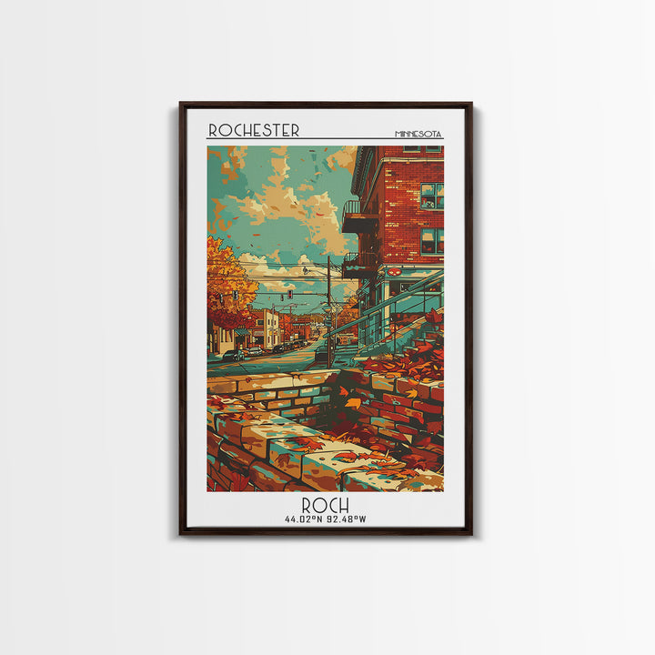 Rochester Travel Poster, Framed Canvas Print, Retro Travel Poster, City Wall Art, Home Office Decor, Art Print, Living Room Wall Art