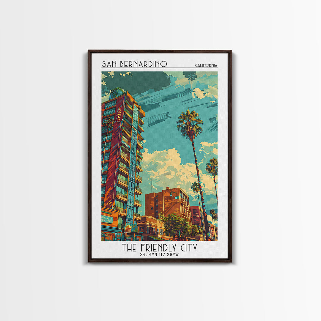 San Bernardino Travel Poster, Canvas Print, Travel Wall Decor, Minimalist Poster, City Illustration, Home Decor, Retro Travel Poster
