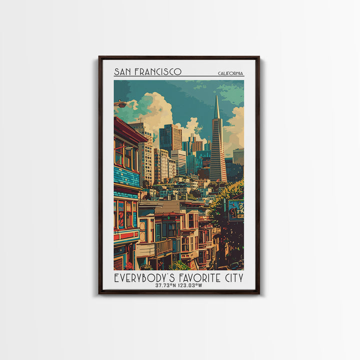San Francisco Travel Poster, Framed Canvas Print, Retro Wall Art, Travel Print, Travel Art Print, Vintage Travel Art, Fine Art Print