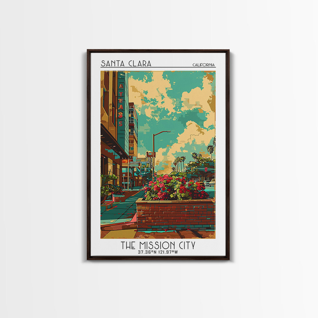 Santa Clara Travel Poster, Canvas Print, Travel Art Print, Modern Wall Decor, City Wall Art, Mid Century Wall Art, City Illustration