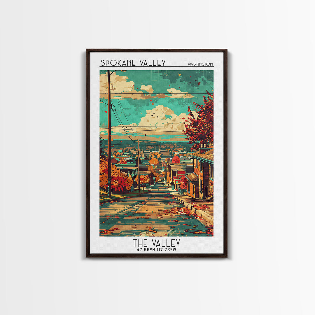 Spokane Valley Travel Poster, Framed Canvas Print, Travel Wall Art, City Wall Art, City Travel Poster, Travel Prints, Retro Wall Art