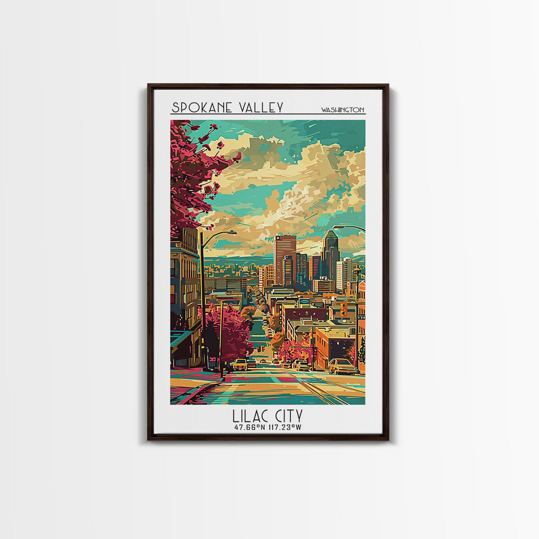 Spokane Valley Washington Travel Poster, Canvas Print, Vintage Travel Print, City Wall Art, Fine Art Print, Wall Art, Vintage Poster