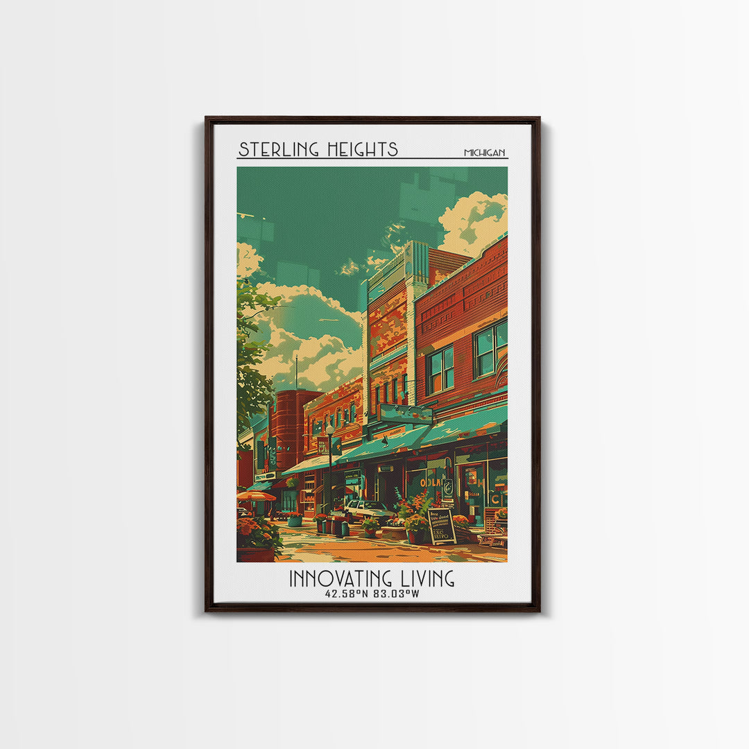 Sterling Heights Travel Poster, Framed Canvas Print, City Art Print, Travel Wall Art, City Illustration, Wall Art, Modern Wall Decor