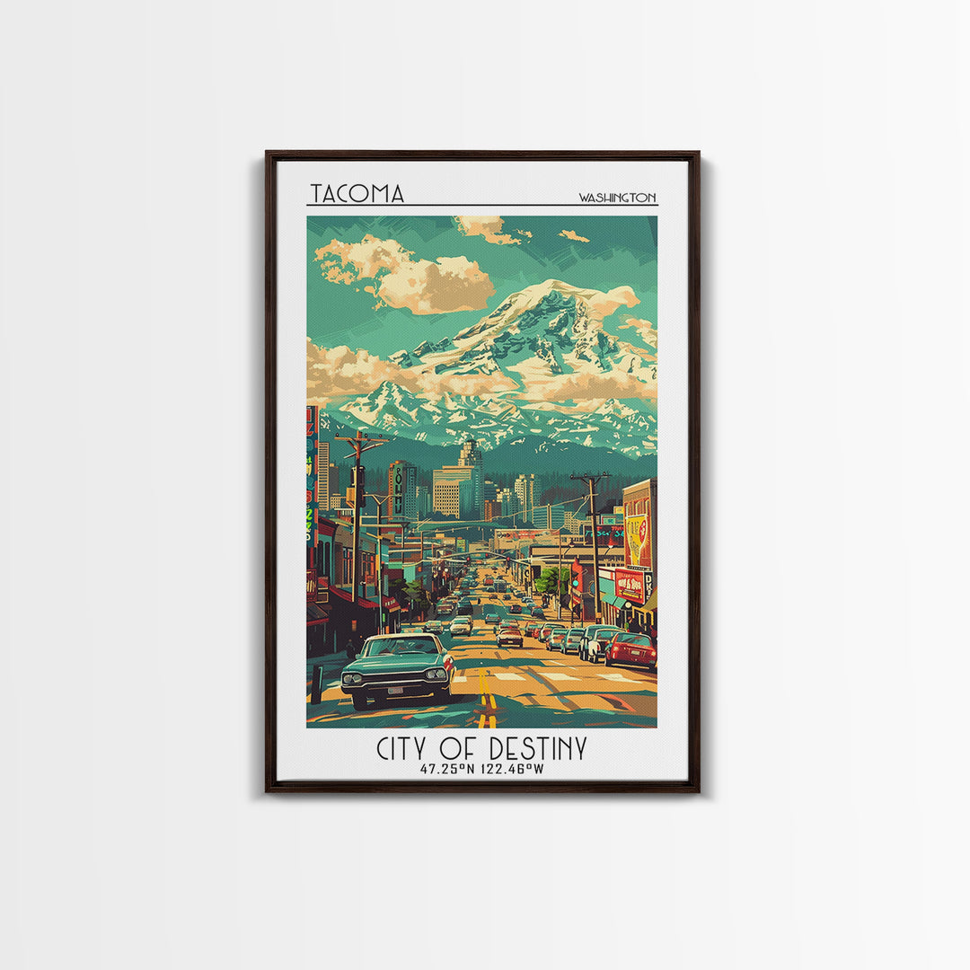 Tacoma Travel Poster, Framed Canvas Print, Travel Art Print, Modern Wall Decor, Landscape Art, Minimalist Poster, City Travel Poster