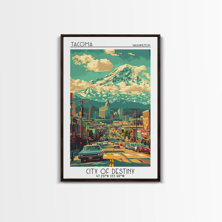 Tacoma Travel Poster, Framed Canvas Print, Travel Art Print, Modern Wall Decor, Landscape Art, Minimalist Poster, City Travel Poster