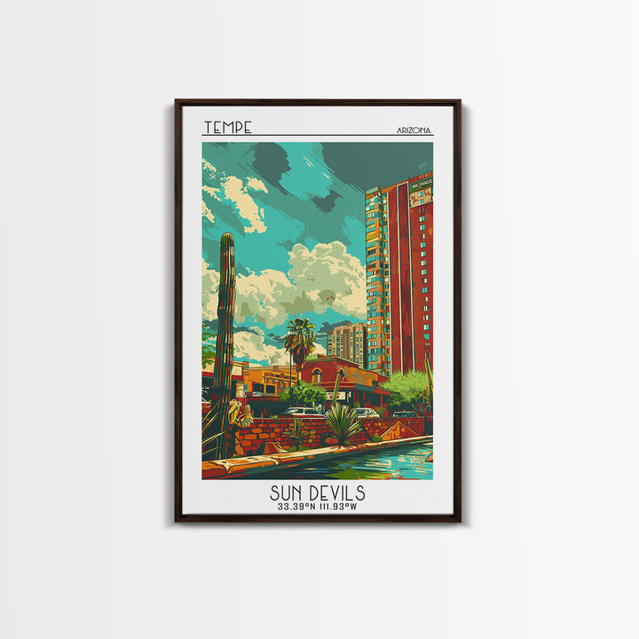 Tempe Travel Poster, Framed Canvas Print, City Travel Poster, Travel Wall Art, Modern Wall Decor, Living Room Wall Art, Travel Print