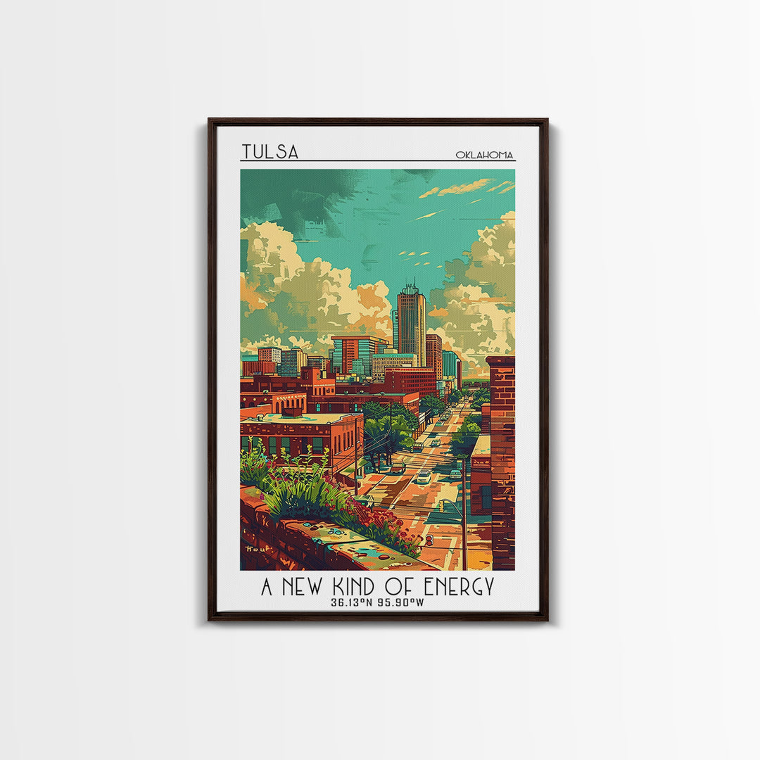 Tulsa Travel Poster, Framed Canvas Print, City Travel Poster, Travel Wall Decor, Watercolor Cityscape, Landscape Art, Travel Posters