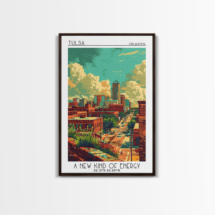 Tulsa Travel Poster, Framed Canvas Print, City Travel Poster, Travel Wall Decor, Watercolor Cityscape, Landscape Art, Travel Posters