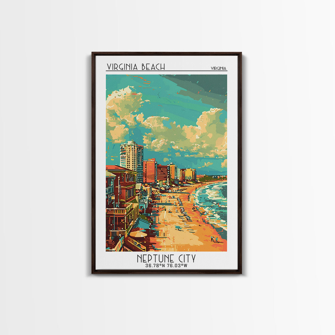 Virginia Beach Travel Poster, Framed Canvas Print, Poster Print, Travel Wall Art, Travel Wall Decor, Art Print, Mid Century Wall Art