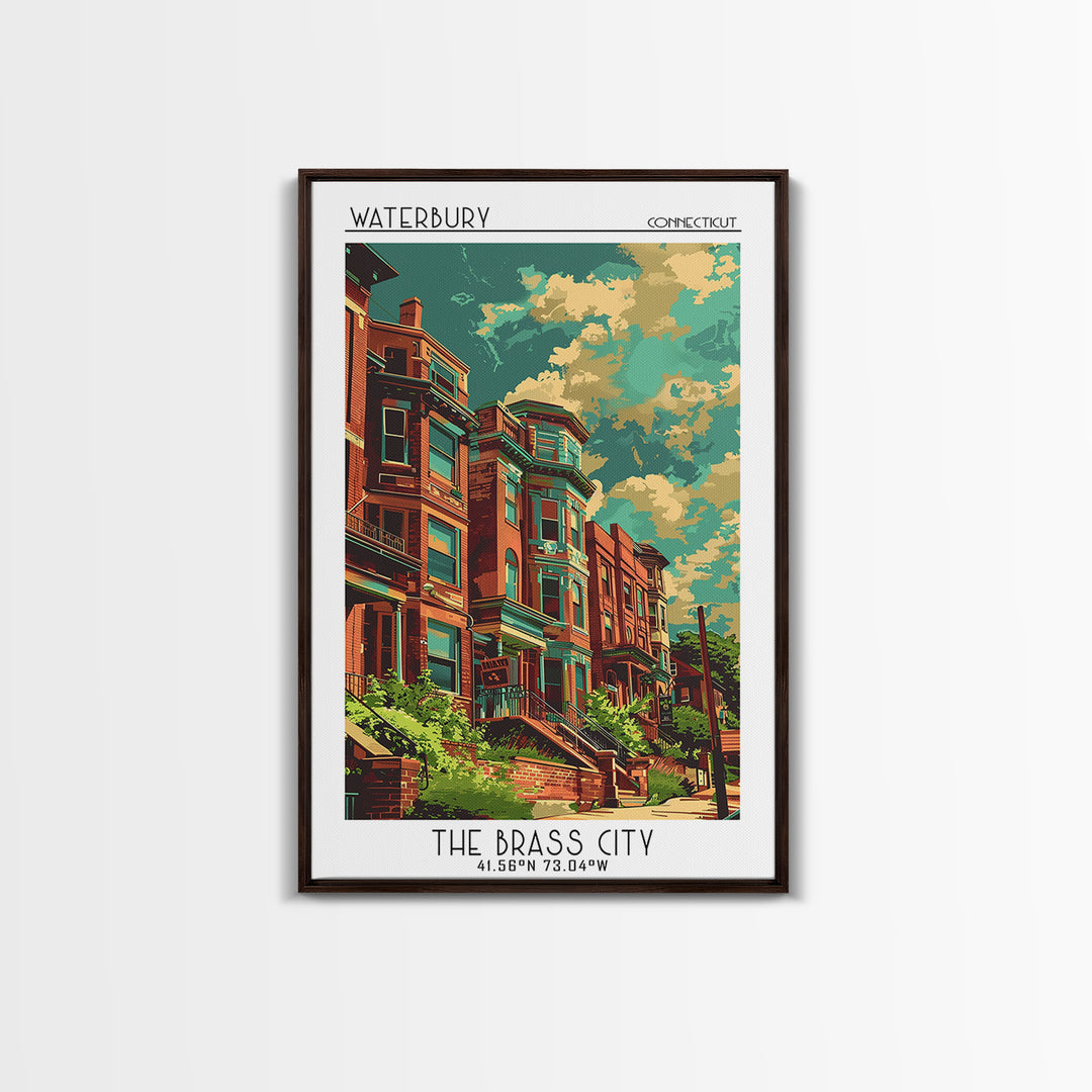 Waterbury Travel Poster, Framed Canvas Print, Poster Print, Travel Wall Art, Travel Art Print, Mid Century Wall Art, Wanderlust Gift