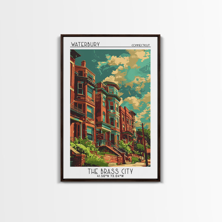 Waterbury Travel Poster, Framed Canvas Print, Poster Print, Travel Wall Art, Travel Art Print, Mid Century Wall Art, Wanderlust Gift
