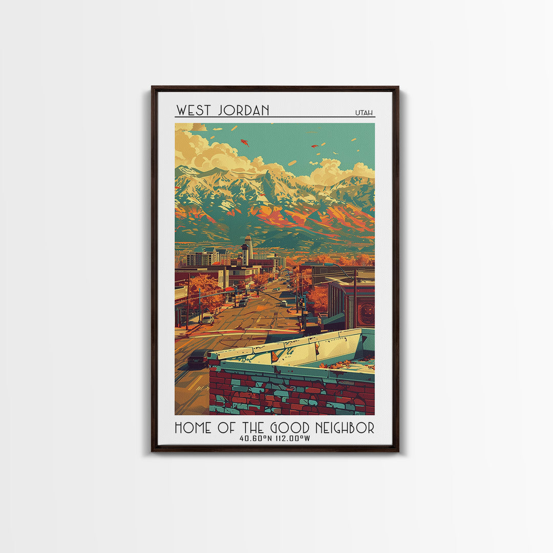 West Jordan Travel Poster, Canvas Print, Retro Travel Poster, City Wall Art, City Art Print, Travel Prints, Travel Decor, Poster Art