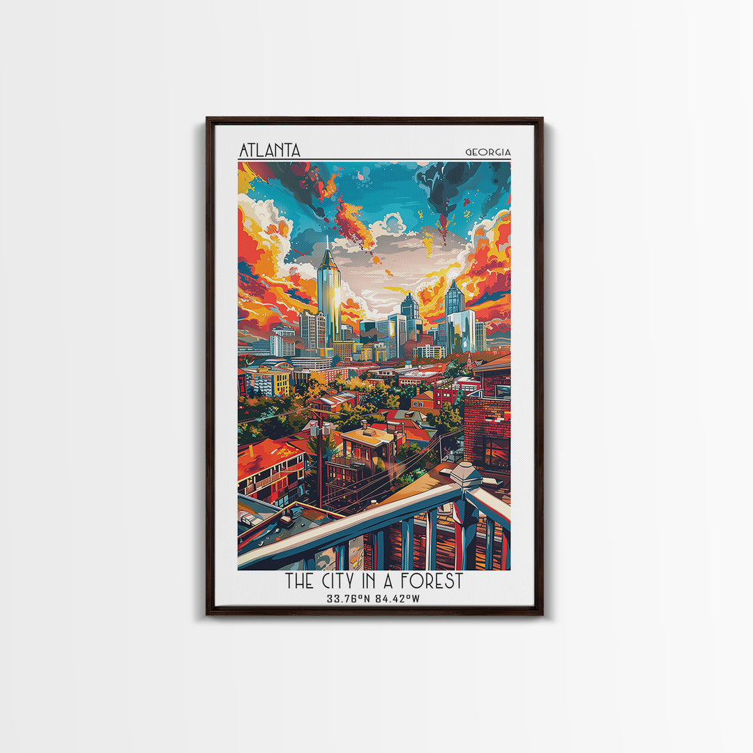 Atlanta Travel Poster, Framed Canvas Print, Travel Prints, Landscape Art, Retro Travel Print, City Illustration, Vintage City Poster