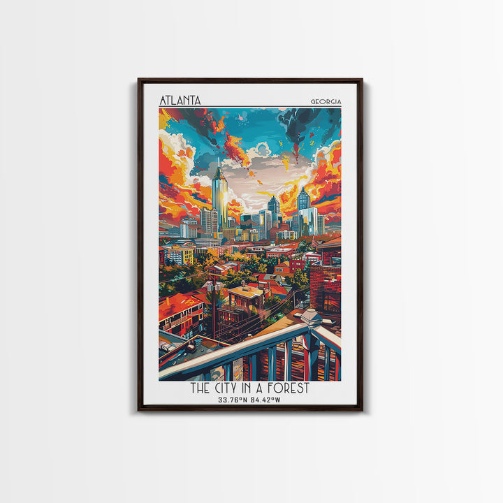 Atlanta Travel Poster, Framed Canvas Print, Travel Prints, Landscape Art, Retro Travel Print, City Illustration, Vintage City Poster