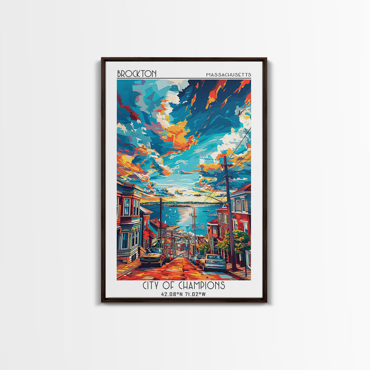 Brockton Travel Poster, Framed Canvas Print, City Travel Poster, Vintage City Poster, Wanderlust Gift, Travel Prints, Fine Art Print