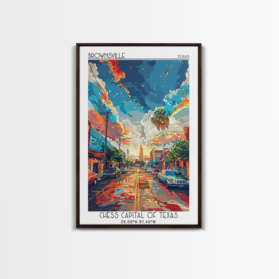Brownsville Travel Poster, Framed Canvas Print, Vintage Travel Print, City Wall Art, Travel Print, City Illustration, City Art Print