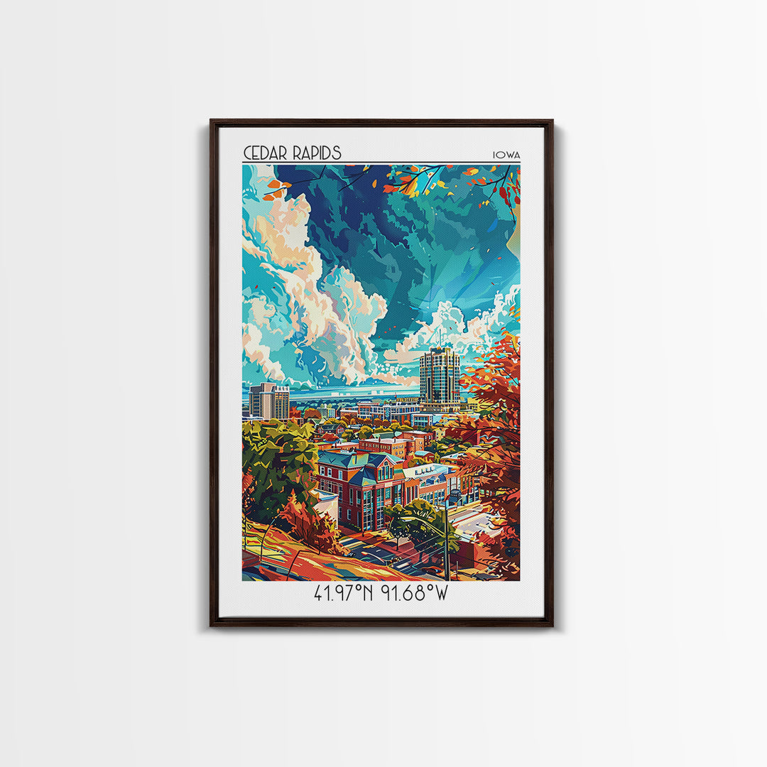 Cedar Rapids Travel Poster, Canvas Print, Travel Wall Decor, Minimalist Poster, Mid Century Wall Art, Retro Travel Print, Home Decor