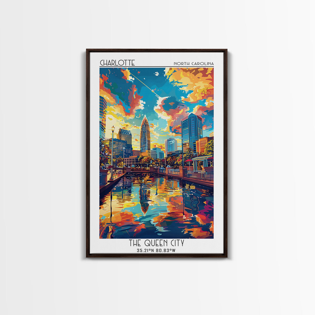 Charlotte Travel Poster, Canvas Print, Travel Prints, Landscape Art, Travel Decor, Mid Century Wall Art, City Wall Art, Travel Print
