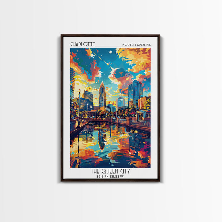 Charlotte Travel Poster, Canvas Print, Travel Prints, Landscape Art, Travel Decor, Mid Century Wall Art, City Wall Art, Travel Print