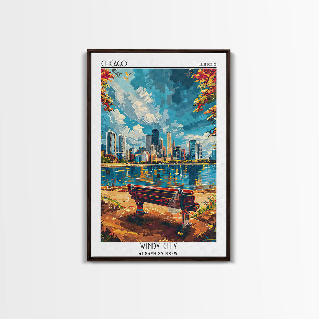 Chicago Travel Poster, Canvas Print, Retro Wall Art, Travel Print, Landscape Art, Fine Art Print, Travel Wall Decor, Travel Wall Art