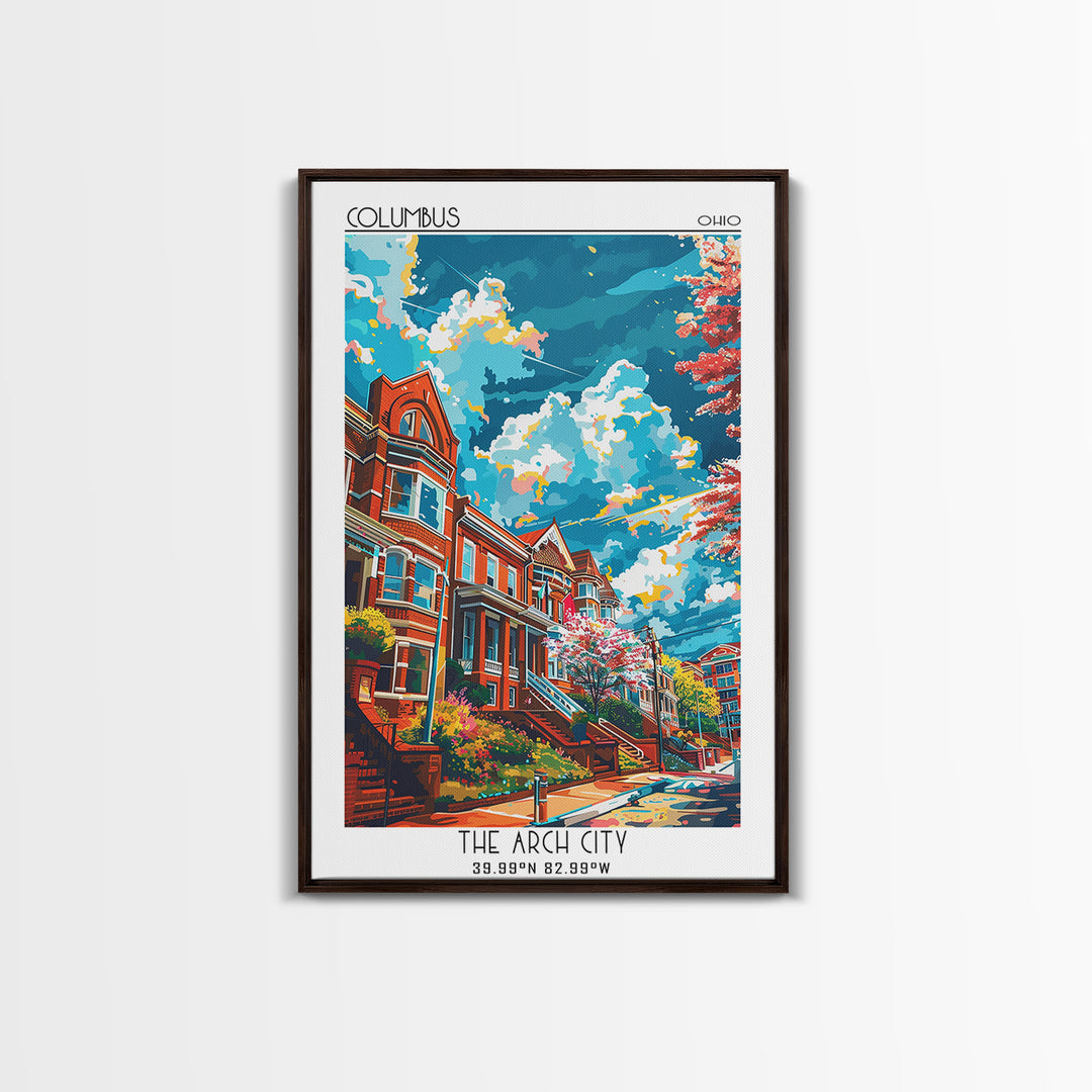 Columbus Travel Poster, Framed Canvas Print, City Travel Poster, Vintage City Poster, Travel Posters, Travel Print, Travel Art Print