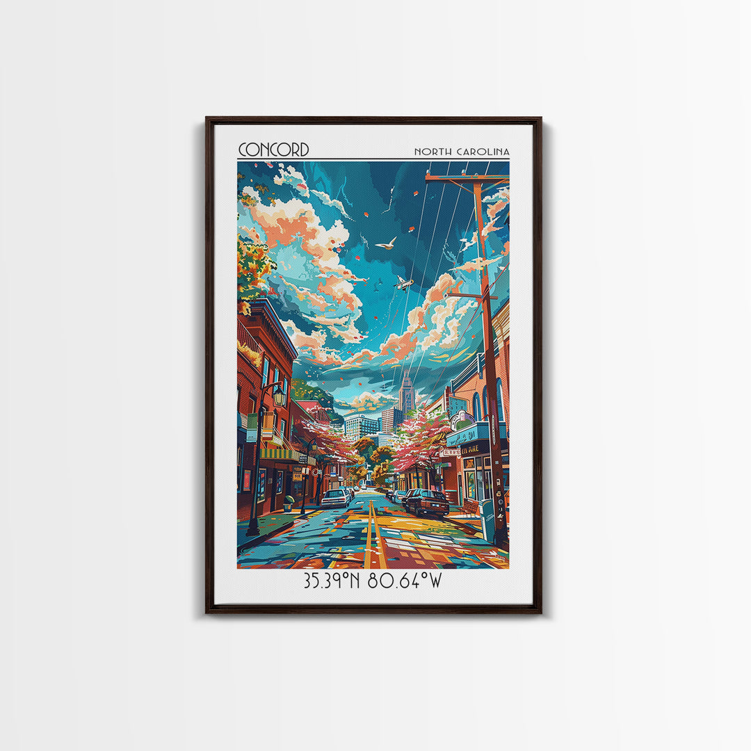 Concord North Carolina Travel Poster, Canvas Print, Retro Travel Poster, City Wall Art, Wanderlust Gift, Landscape Art, Travel Print
