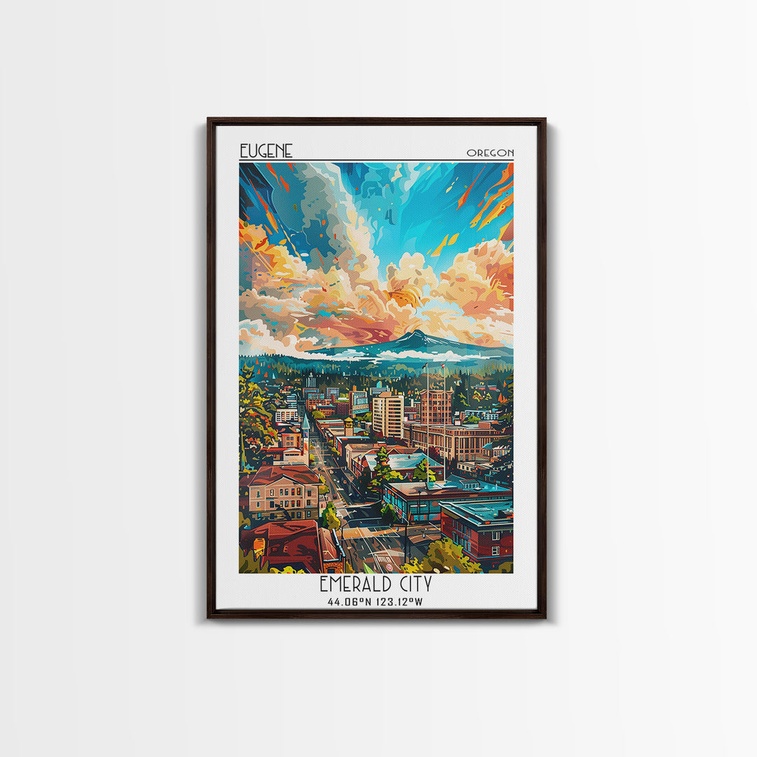 Eugene Travel Poster, Framed Canvas Print, Retro Travel Poster, City Wall Art, Wanderlust Gift, Vintage Travel Print, Fine Art Print