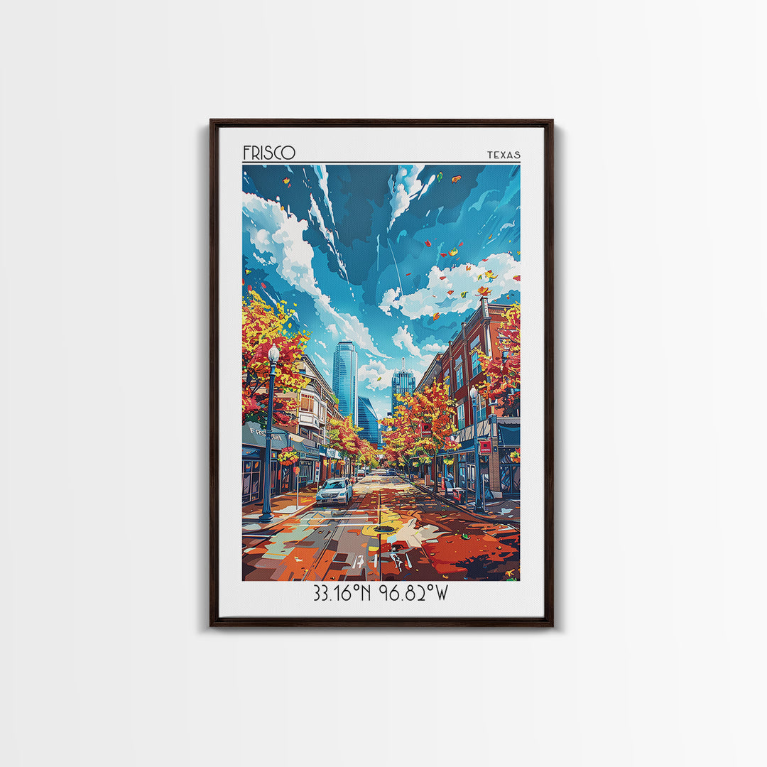 Frisco Travel Poster, Framed Canvas Print, Poster Print, Travel Wall Art, Travel Decor, Art Print, City Art Print, City Illustration