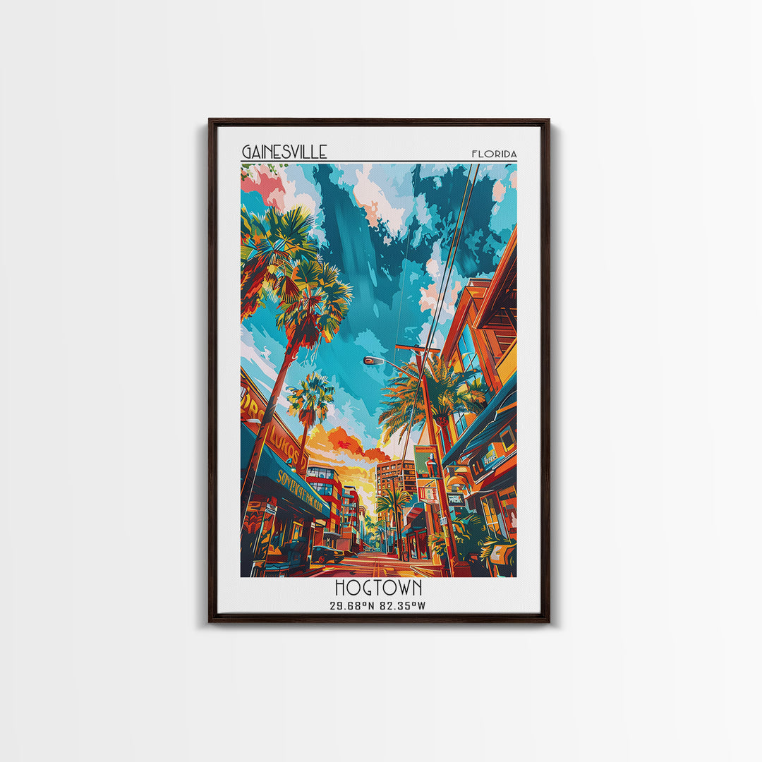 Gainesville Travel Poster, Framed Canvas Print, Travel Prints, Landscape Art, City Wall Art, Living Room Wall Art, Home Office Decor