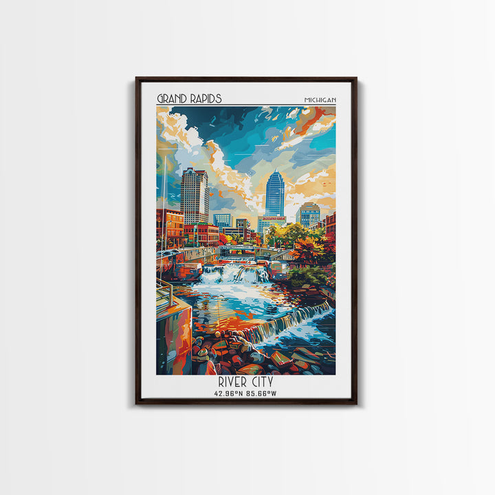 Grand Rapids Travel Poster, Canvas Print, Travel Prints, Landscape Art, City Illustration, Watercolor Cityscape, Retro Travel Poster
