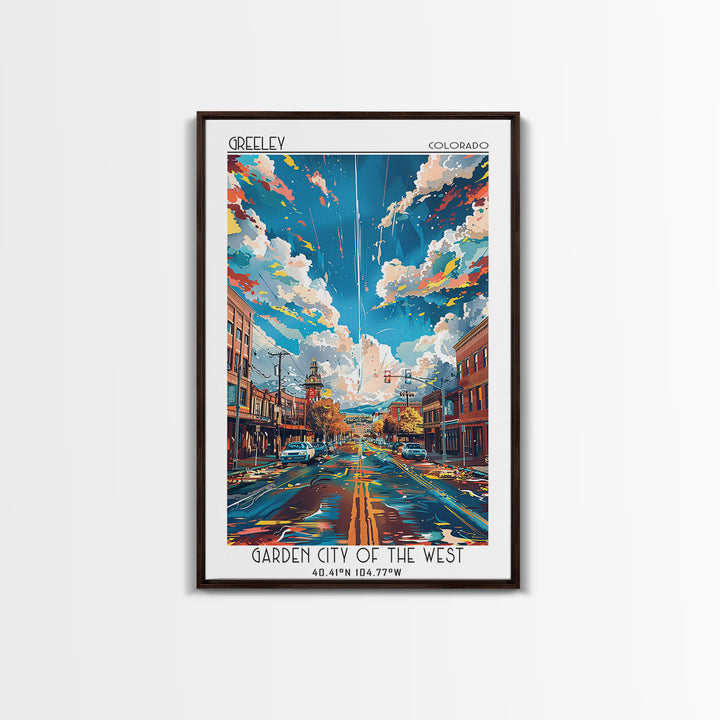 Greeley Travel Poster, Framed Canvas Print, City Travel Poster, Travel Wall Decor, Travel Print, Travel Art Print, Home Office Decor