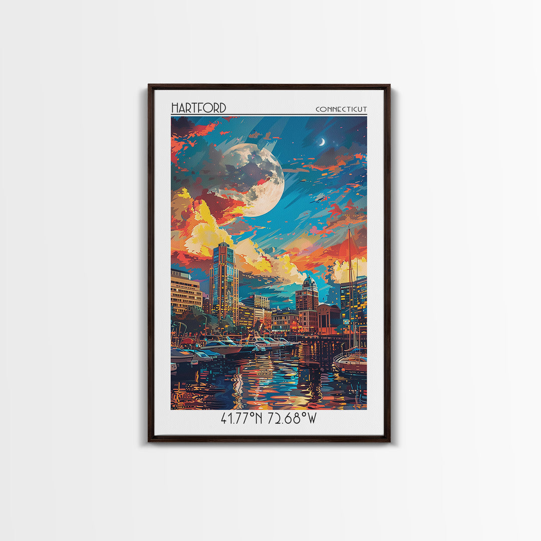 Hartford Travel Poster, Framed Canvas Print, Vintage Travel Print, City Wall Art, City Art Print, Mid Century Wall Art, Poster Print