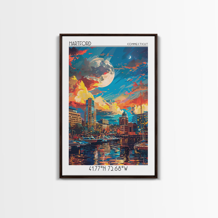 Hartford Travel Poster, Framed Canvas Print, Vintage Travel Print, City Wall Art, City Art Print, Mid Century Wall Art, Poster Print