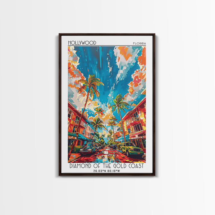 Hollywood Travel Poster, Canvas Print, Travel Prints, Landscape Art, Mid Century Wall Art, Home Decor, Travel Decor, Travel Wall Art